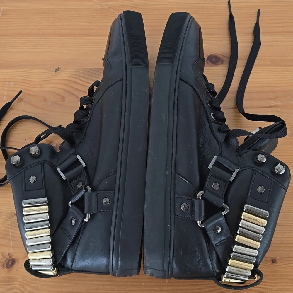 Versace Collection Black Leather Medallion High Top Sneakers Size 41 - Picture 12 of 13